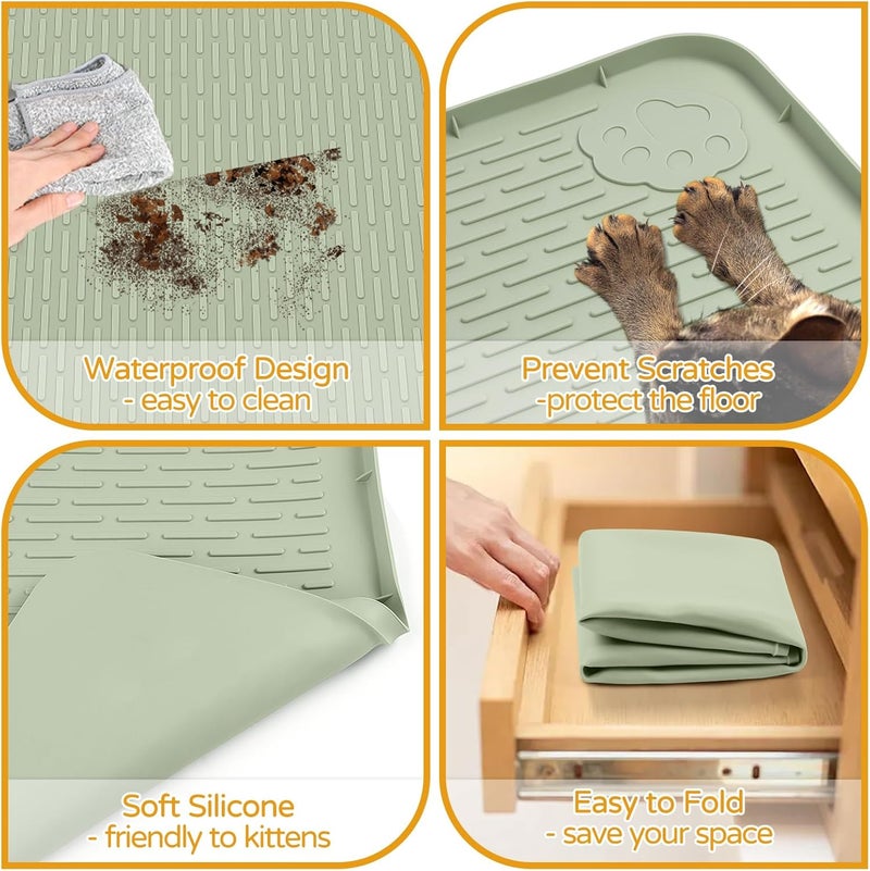 Lanstics Cat Food Mat, 40" x 28" Large Silicone Mat Cat Feeding Mat with Raised Edge Non-Slip Pet Feeding Mat for Food and Water Bowl, Easy to Clean, Floor Protection (Green) - Image 3